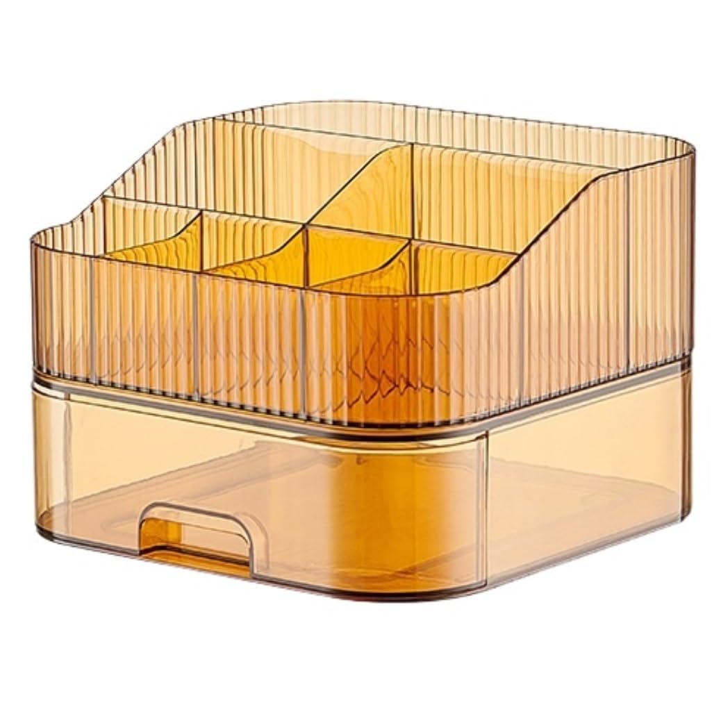 Almacenaje Maquillaje Organizador De Maquillaje Tocador Apilable, Almacenamiento Pinceles Acrílico Gran Capacidad con Cajones Transparentes para Encimera Habitacion(Yellow,2-Tiers)