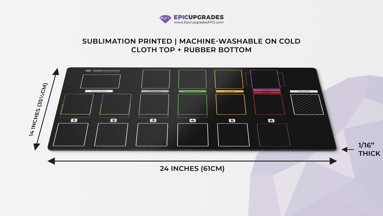 Solo Zone Game Mat | 24"x14" Imperium Bot Compatible Organizer Playmat Tabletop Deck Building Strategy Card Game Gift Accessories (Stitched Edges)