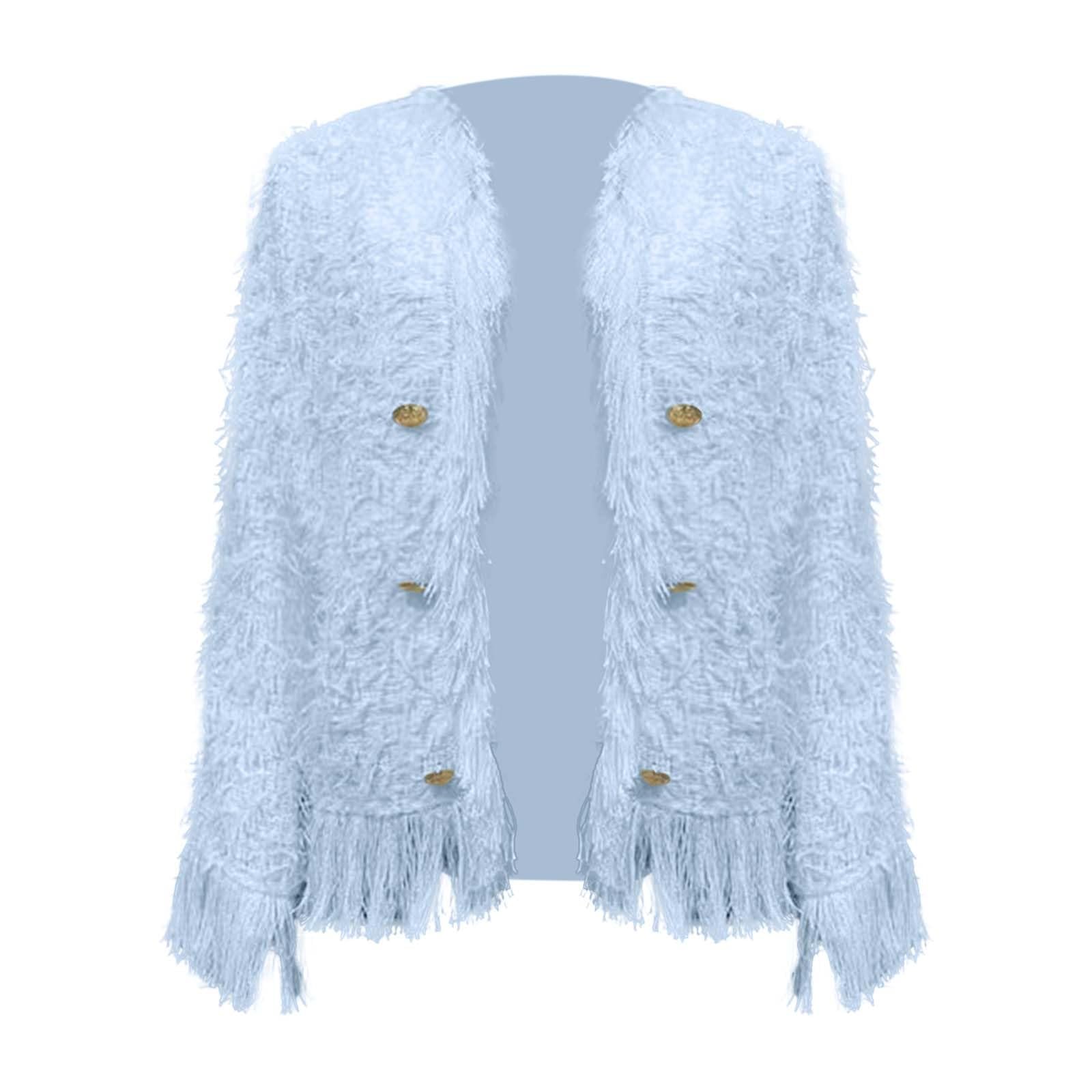 Chaqueta Informal Femenina Elegante con Detalles de Flecos y Botones metálicos Decorativos para Temporada
