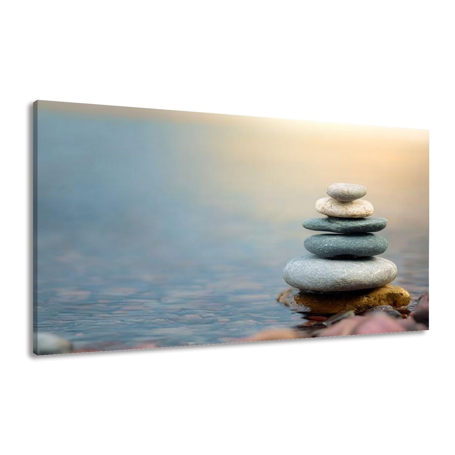 Canvas Wall Art Prints Balance stone spa river coast Large Framed Artwork Wall Paintings Pictures Posters 24"x48" Wall Decor for Living Room Office