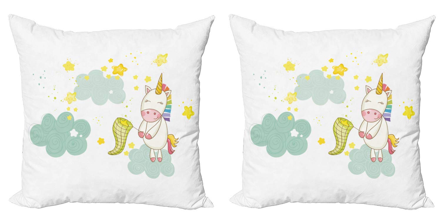 ABAKUHAUS Unicorno Federe Cuscini Set di 2, Unicorno con Una Corona