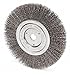 7" Crimped Wire Wheel Brush, Arbor Hole Mounting, 0.014" Wire Dia, 1-9/16" Bristle Trim Length, 1 E