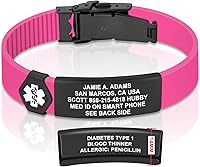 Vista 184 de Divoti Pulsera de identificación de alerta médica grabada personalizada, grabado láser de doble cara, pulsera de silicona, cierre de seguridad