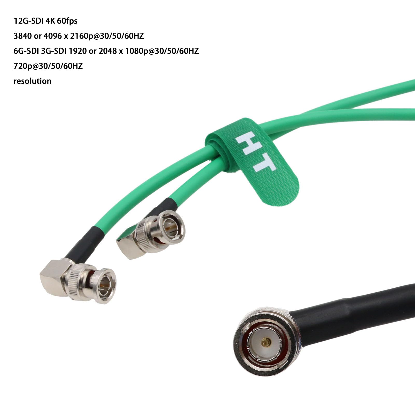 HangTon 12G 4K Raw Sdi Câble Vidéo Bnc À Bnc Canare Lv - 61S 75 ohm Pour Moniteur D'Appareil Photo Flex Shield 5M Vert Angle Droit