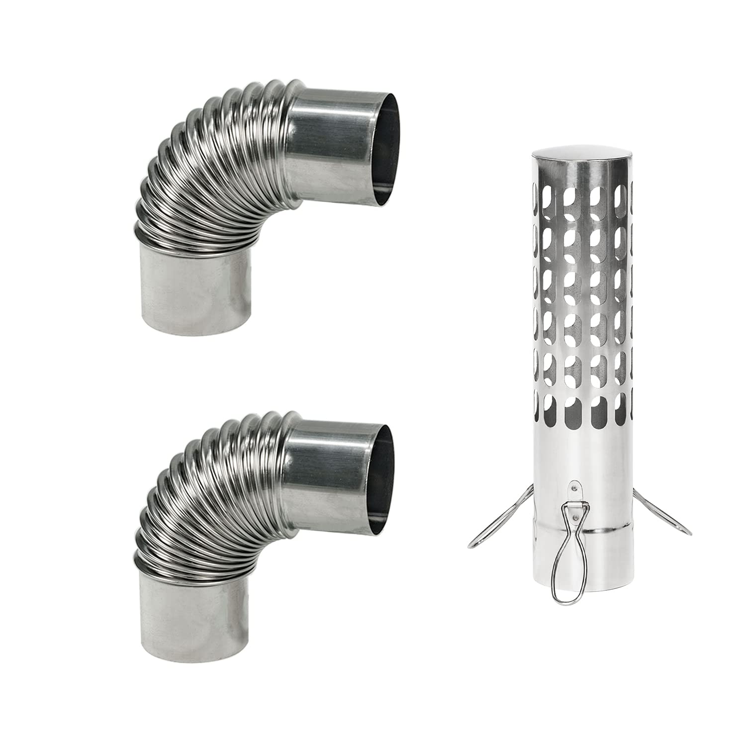 FIREHIKING Stove Pipe Spark Arrestor with 2 pcs Degree Chimney Flue Extension
