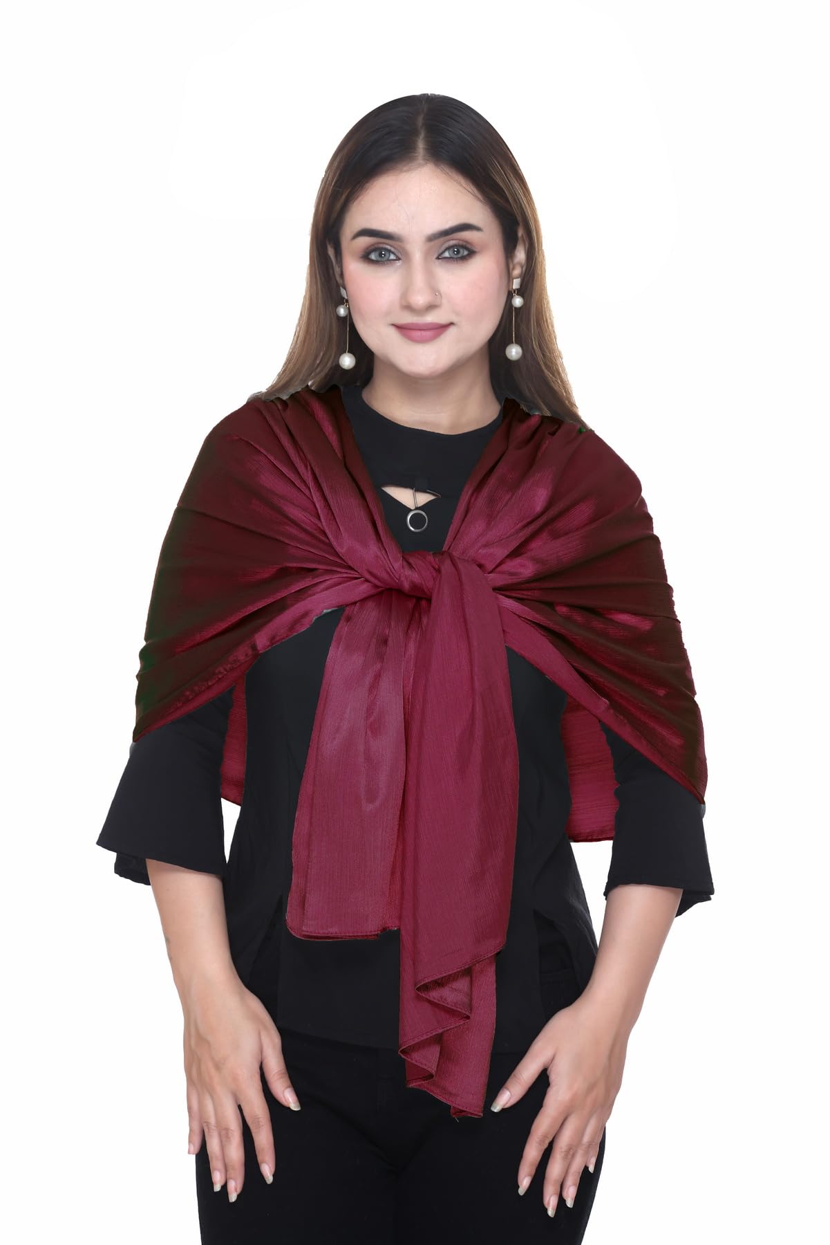 Women's Casual Solid 100% satin stoles Fancy Soft & Skin-Friendly Wrap/Scarf/Stole women with Tasal Work Suitable for Every Season-picture-34