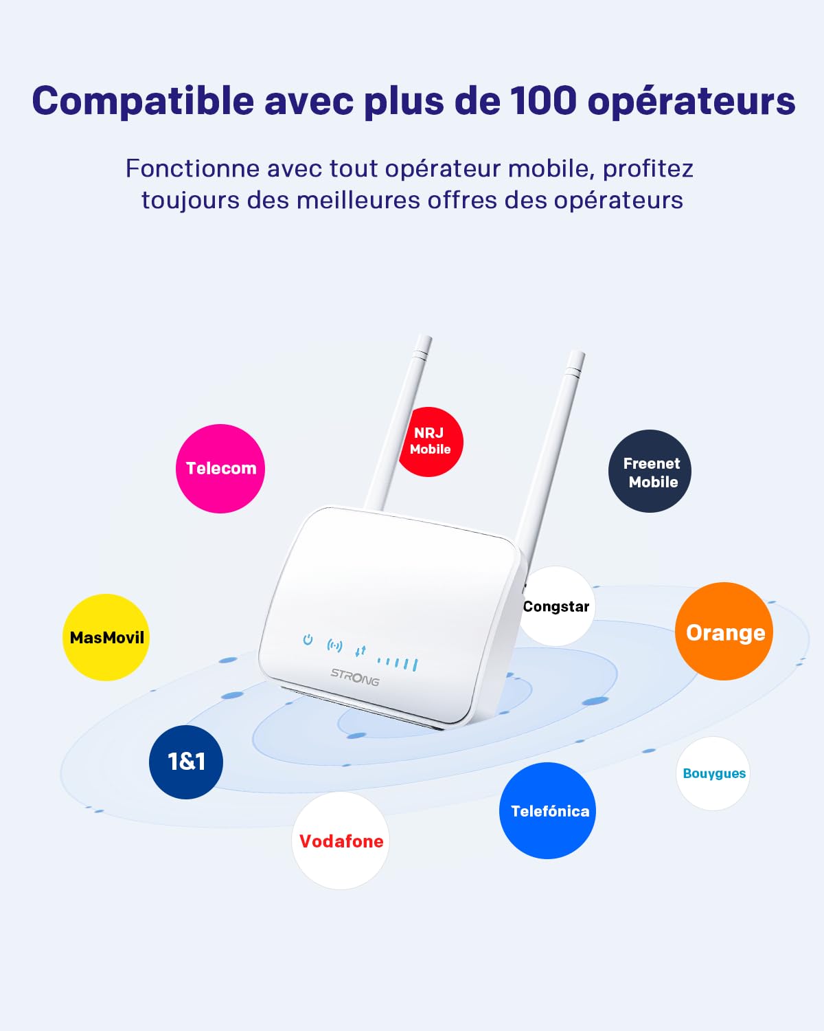 STRONG Routeur 4G LTE, Routeur WiFi N300 supportant Les Cartes SIM, Cat 4 jusqu'à 150Mbit/s, 2 antennes externes, Port LAN Ethernet, Gestion complète du Code PIN, WPA/WPA2, WPS, Plug and Play