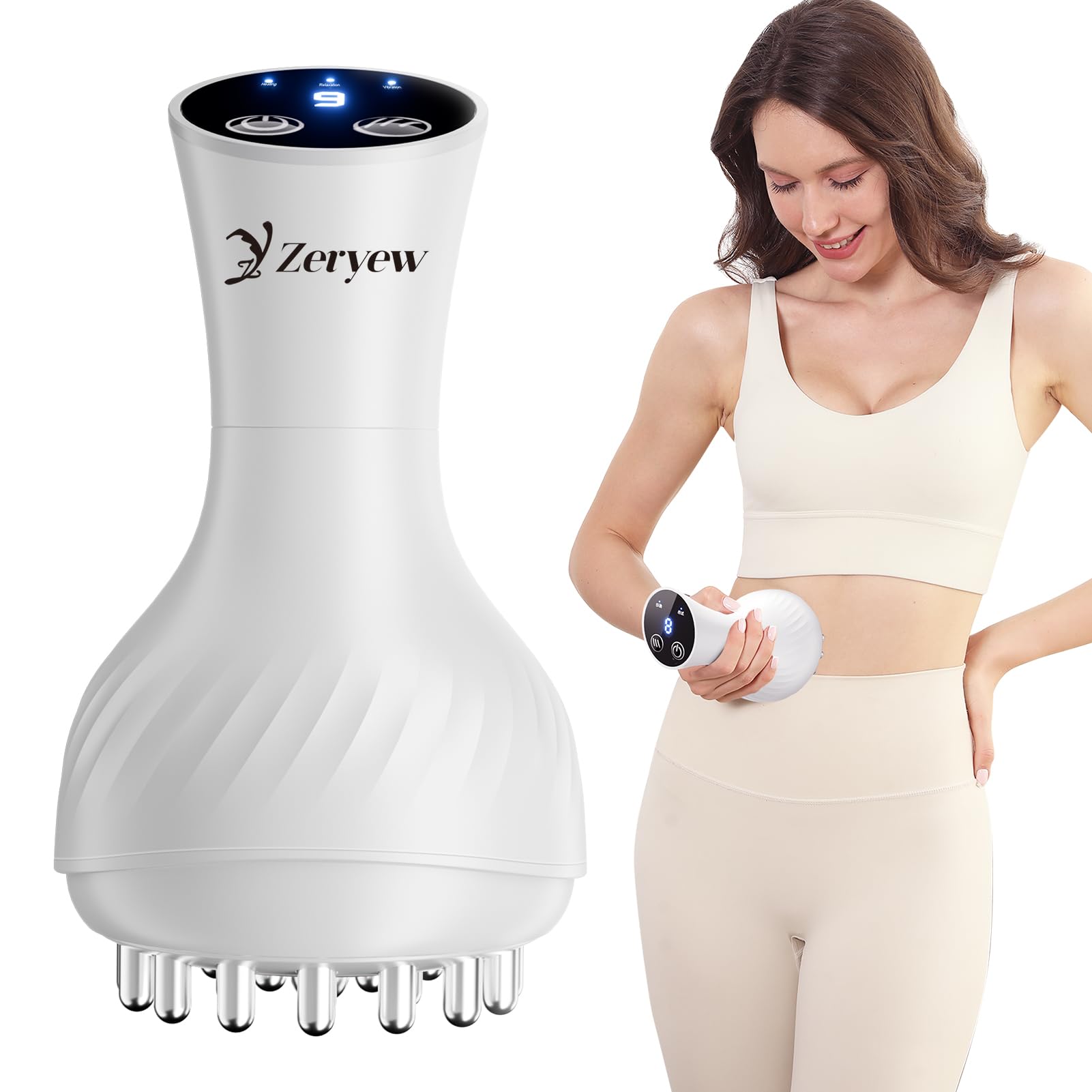ZY ZERYEW Masajeador de drenaje linfático de mano 3 en 1 con luz roja, calor y vibración, herramienta de masaje anticelulítica inalámbrica para relajación corporal, 3 modos y 9 velocidades para