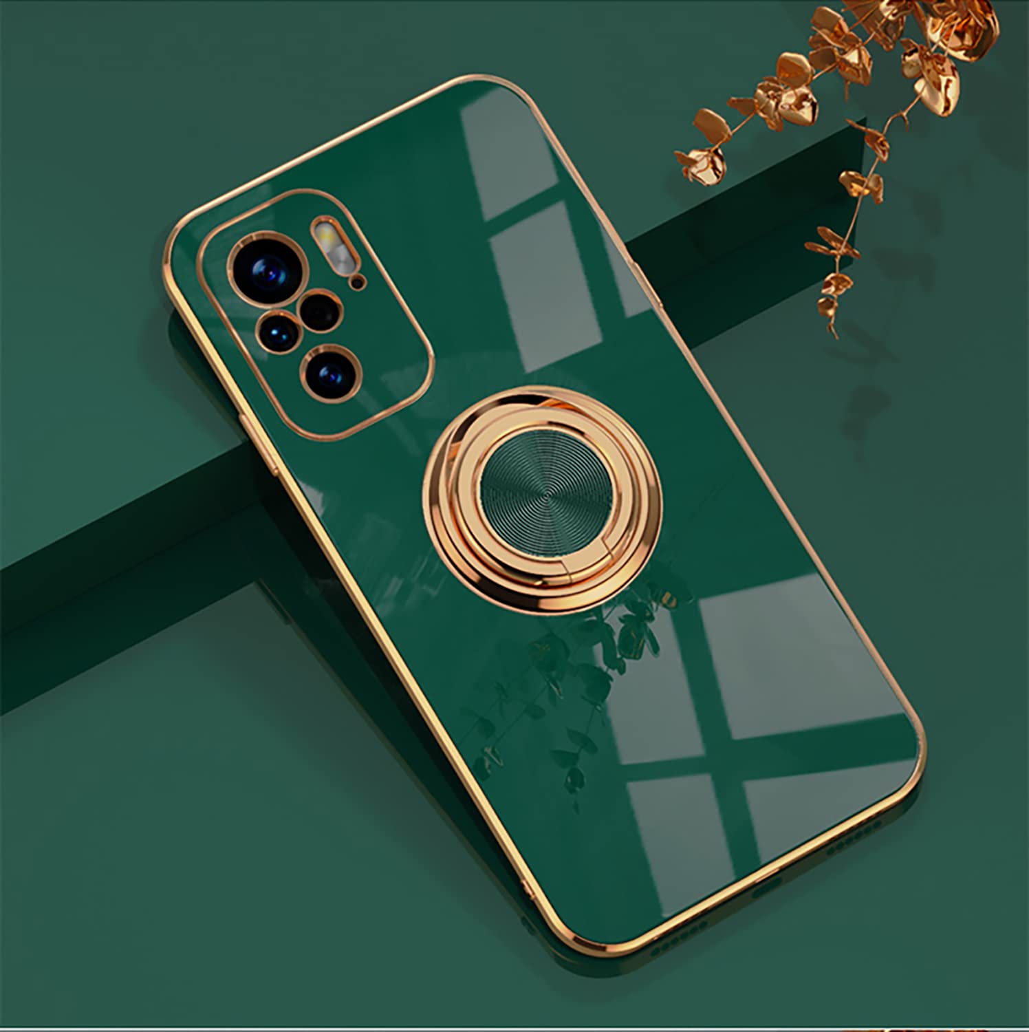 Custodia WEIOU Per Xiaomi Redmi Note 10 4G / Note 10S - Silicone TPU Morbido Con Bordo Dorato, Antiurto Verde - 3