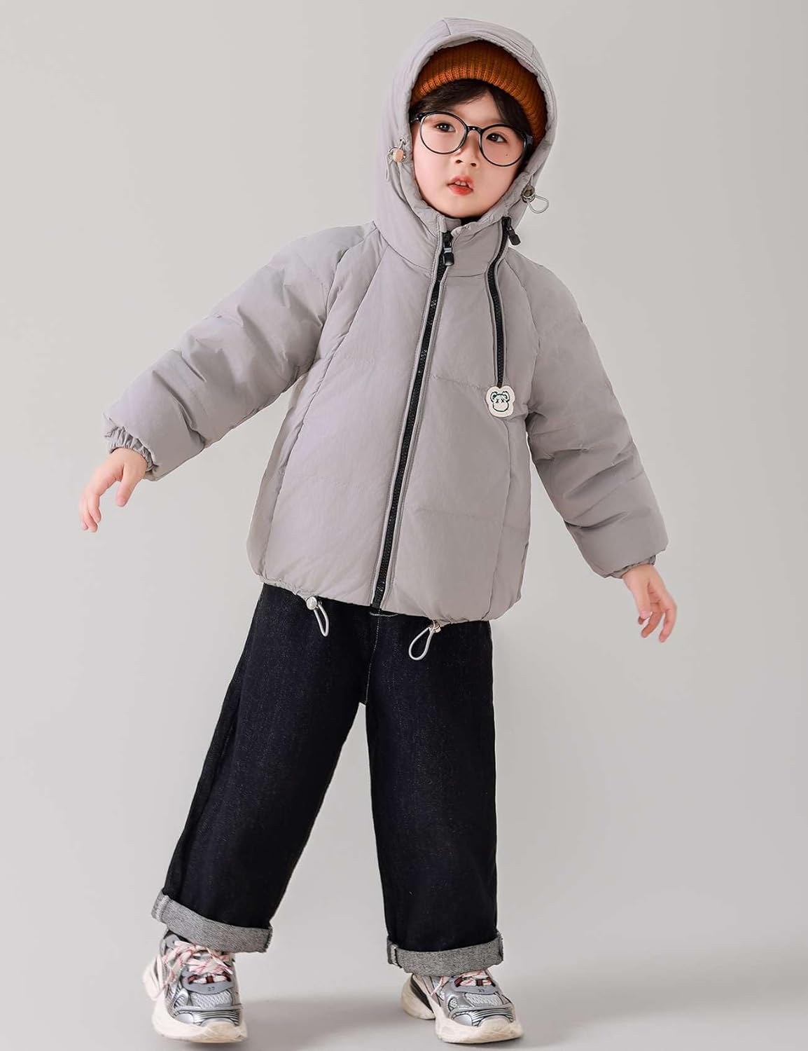Hecatombic Piumino Leggero con Cappuccio per Bambini E Ragazzi Carino Tinta Unita Addensato Caldo Antivento con Coulisse Giacca con Cerniera Autunnale E Invernale