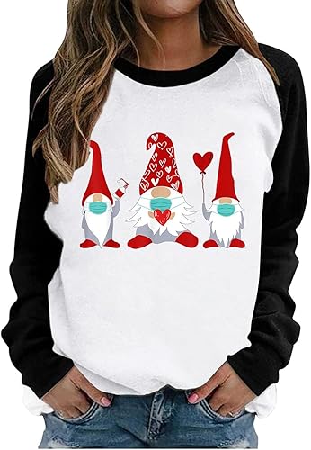 ZEFOTIM Camisa de manga larga para el día de San Valentín para mujer diseño de gnomo diseño de corazones de amor casual a la moda túnica