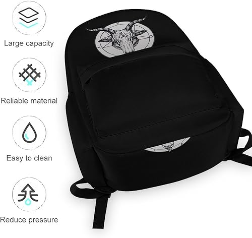 Miniatura 6 de Baphomet - Mochila de viaje con cabeza de cabra satánica, ligera, de 16.5 pulgadas, para computadora portátil, mochila casual para hombres y mujeres
