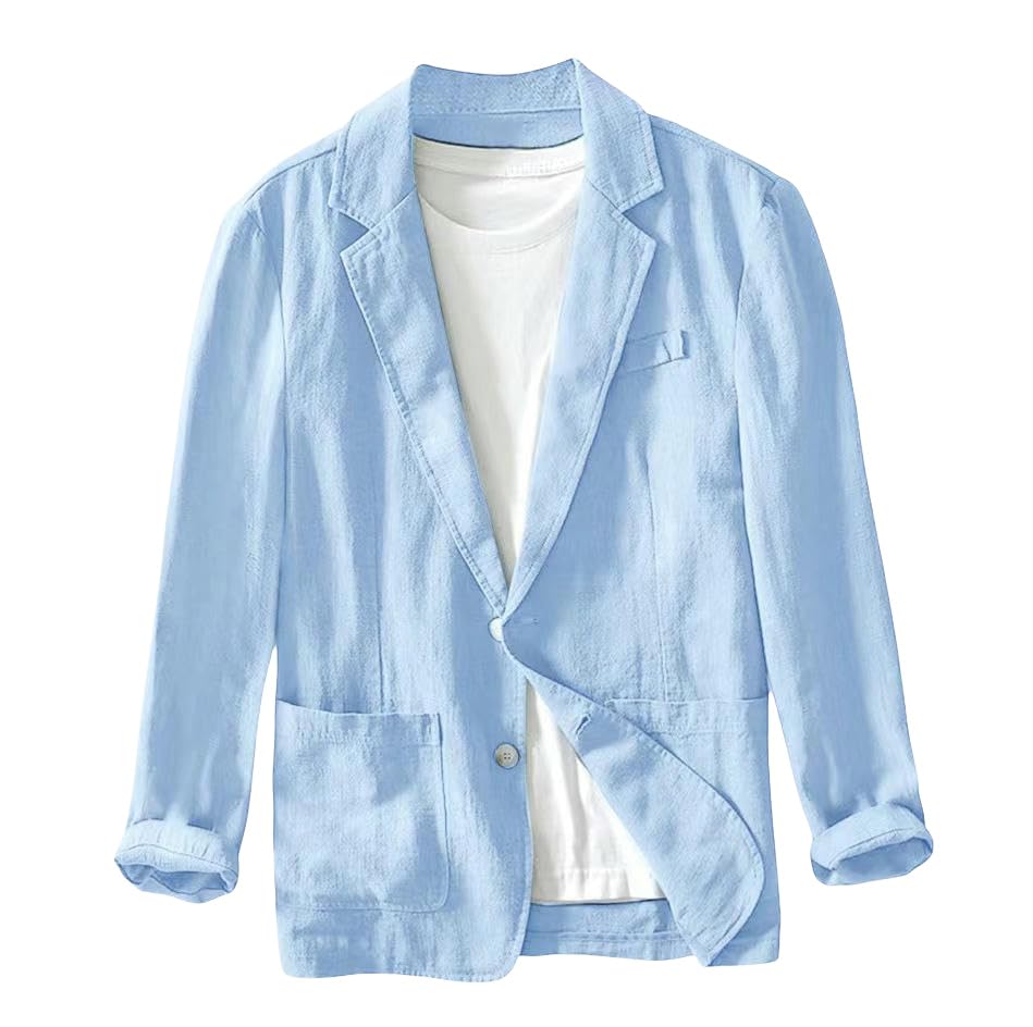Blazer décontracté homme coton lin veste été légère couleur unie