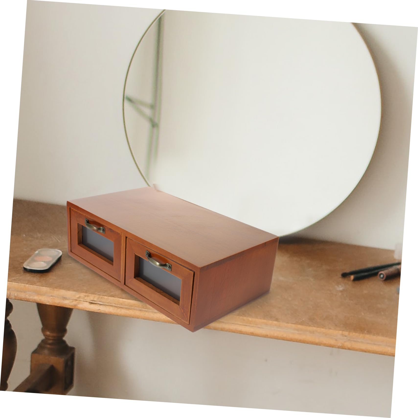 GALPADA Rustikaler Schreibtisch Organizer aus Holz mit Schubladen Praktische Aufbewahrungsbox für Schreibtisch Wohnzimmer und Büro für Kosmetik Bastelbedarf und Kleine Gegenstände