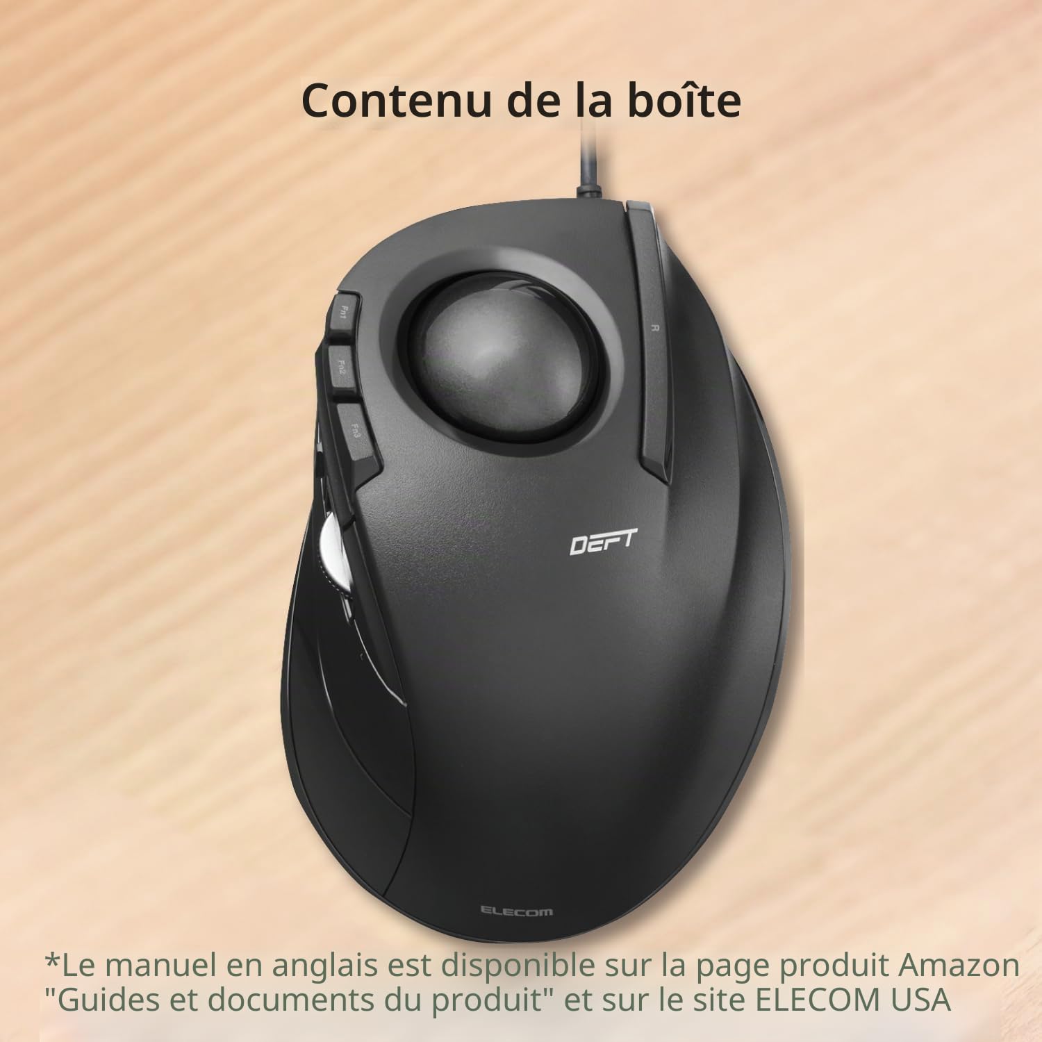 ELECOM DEFT M-DT2URBK Souris trackball Filaire avec contrôle des Doigts, Fonction 8 Boutons avec Suivi Fluide, Design Ergonomique, Windows11, macOS