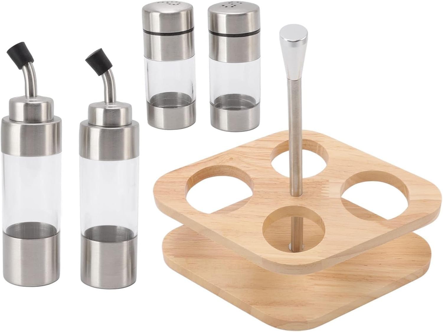 Set de Botellas de Acero translúcidas con Soporte de Madera
