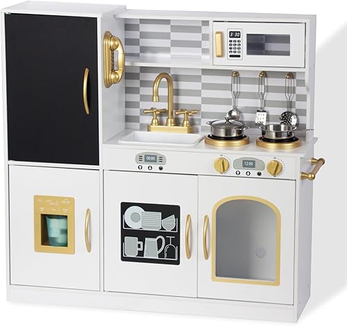 Juego de cocina para niños de 3 a 8 años, juego de cocina de madera para niños pequeños, juguetes de cocina con accesorios de comida y utensilios de