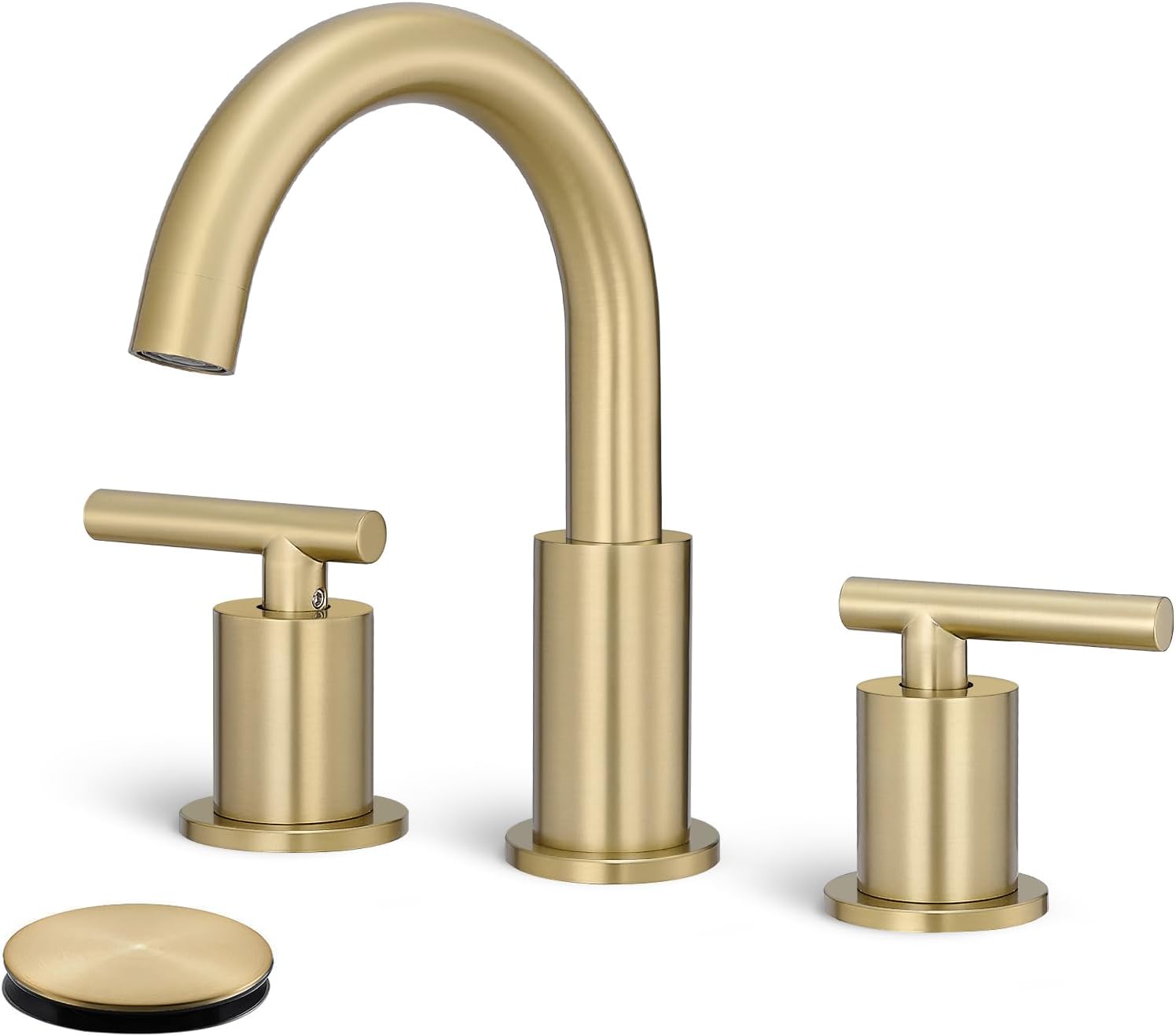 Bathroom Faucet 3 Hole, 8 Inch Widespread with Pop-up Drain, 2 Handle Sink Faucet, Modern Vanity Faucet for Bathroom Sink with 360° Swivel Spout Brushed Gold