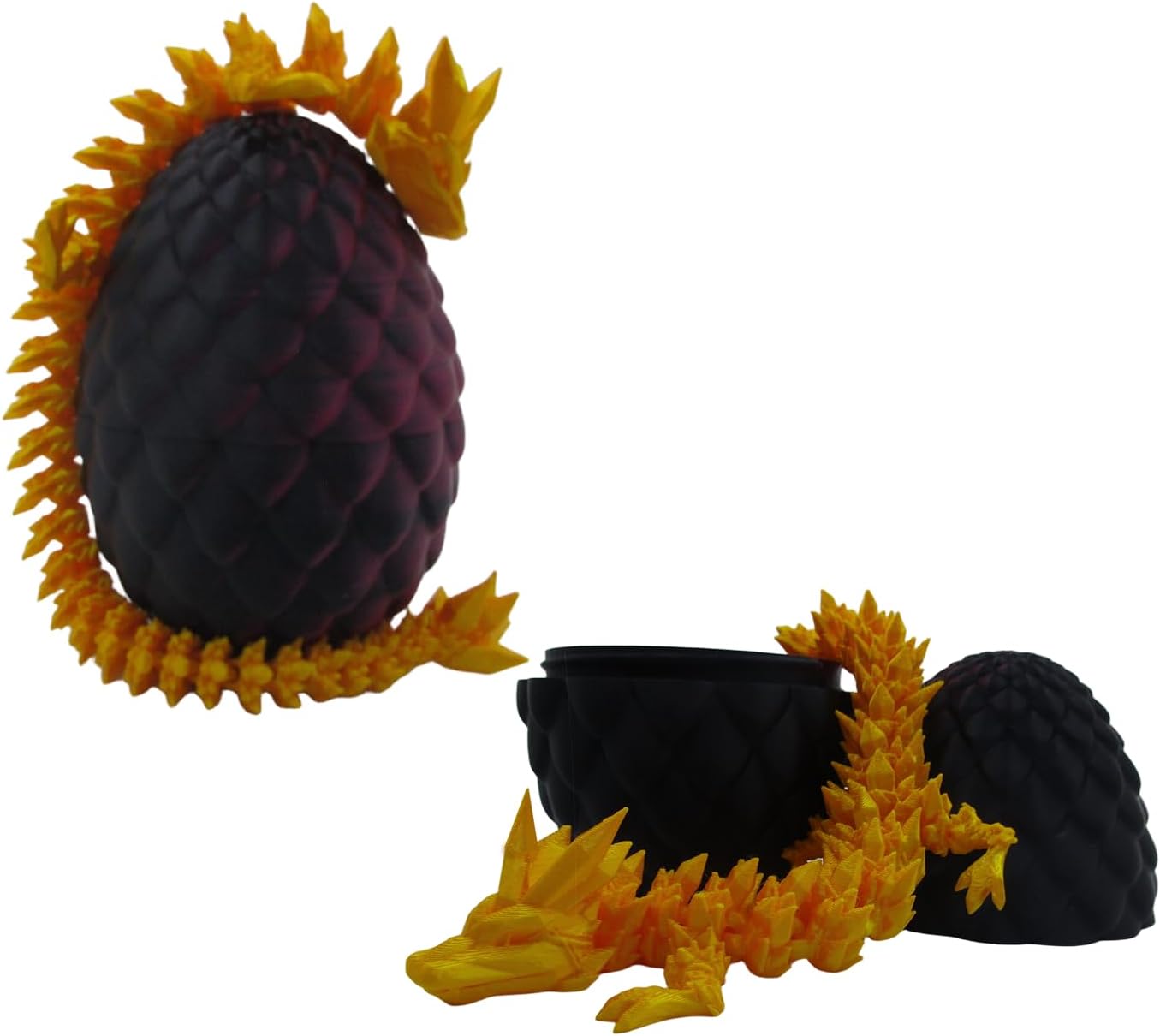 [Kingjie] 3D Printed Dragon Egg with Dragon Inside - 12 Inch Articulated Flexible Fidget Toy, Mythical Crystal Animal Figure Desk Decor for Kids Teens Adults, Easter Basket Stuffers Gift (Black+Gold)