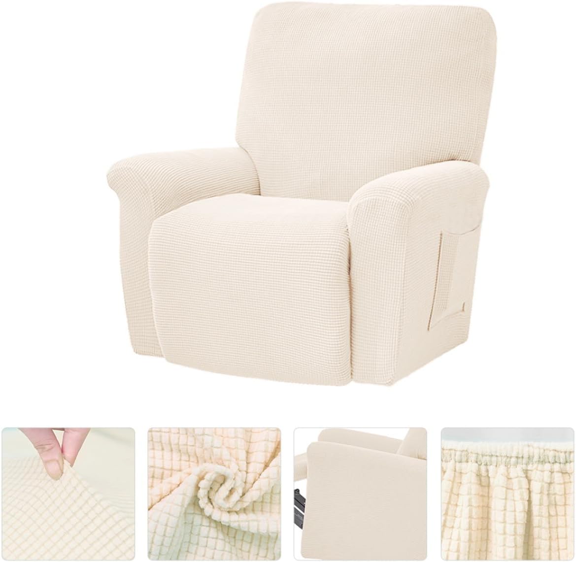 VALICLUD Armchair Cover Elastic Chair Slipcover Full Coverage Fleece Fabric Massage Seat Protector White Universal Fit for Recliner and Office Chairs