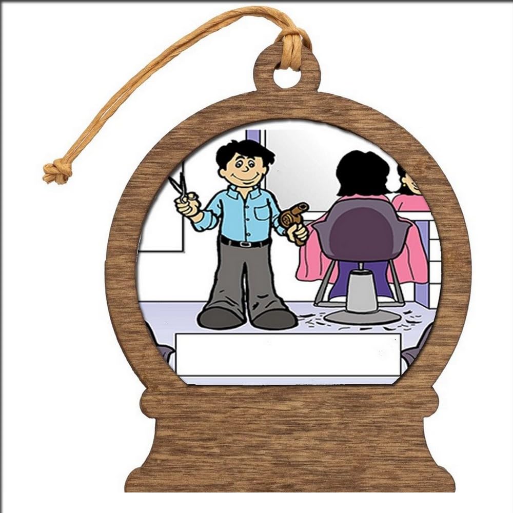 PrintedPerfection.com Personalized Hairdresser - Male Wooden Snow Globe Shaped Christmas Ornament