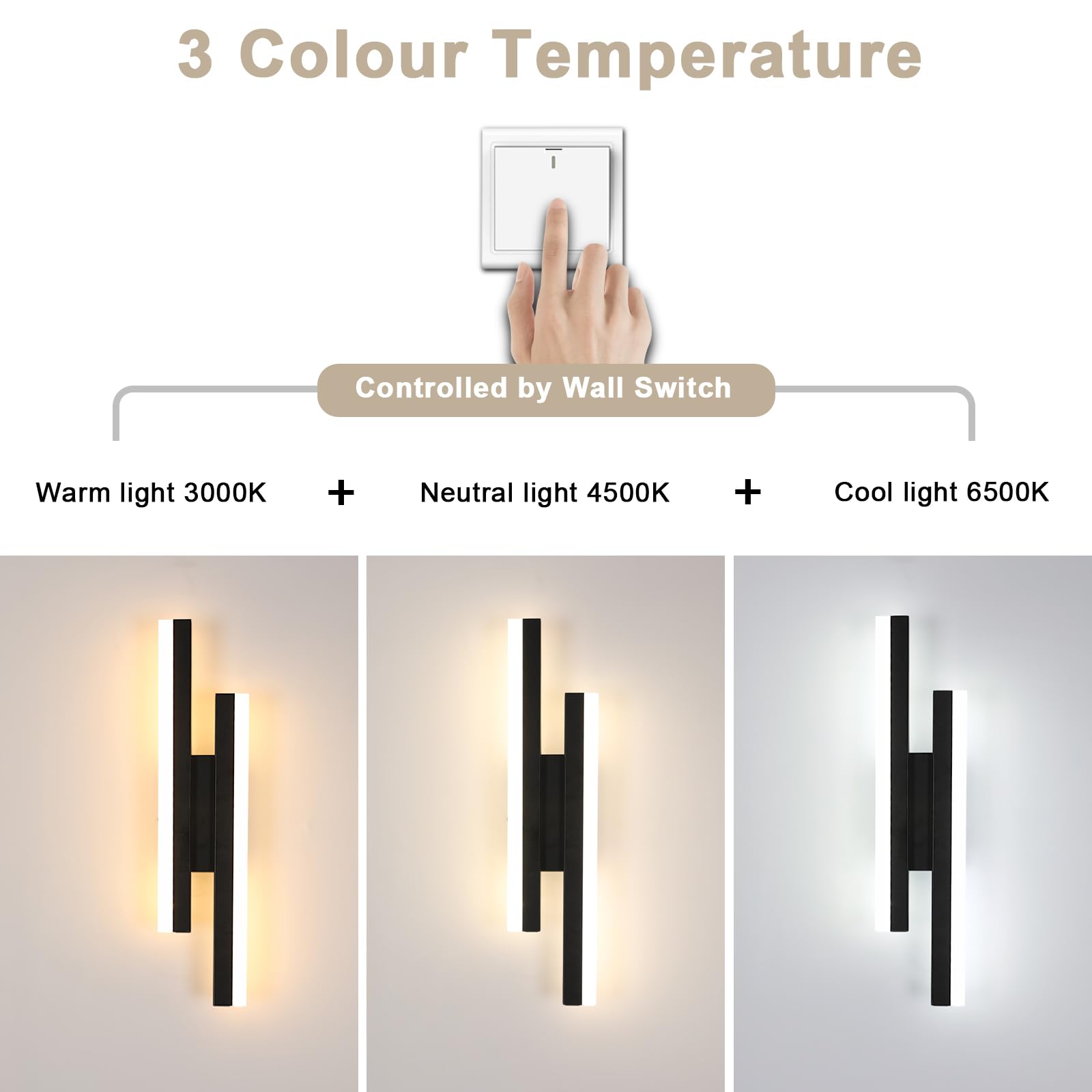Toolight LED Wall Light Indoor, 16W 1800LM Wall Lights for Living Room 3000K/4500K/6500K - Image 2
