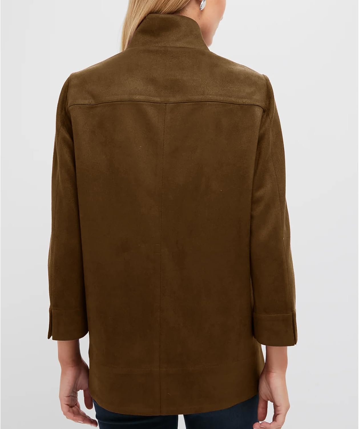 Women's Faux Suede Tunic Tops V Neck 3/4 Sleeve Stand Collar Shirts Dressy Trendy Blouses Casual Daily Wear - Image 5