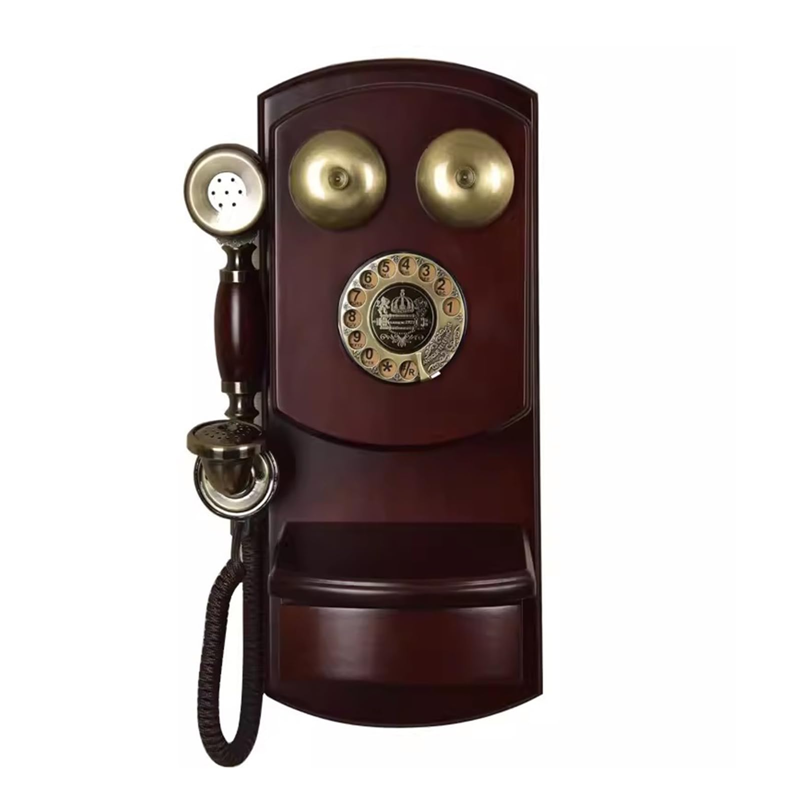 HJMMWT Telefon ścienny w stylu retro Stare, antyczne telefony Vintage przewodowy telefon stacjonarny z mechanicznym dzwonieniem Drewno dla seniora w domu, szkole, kuchni, biurze, czerwony