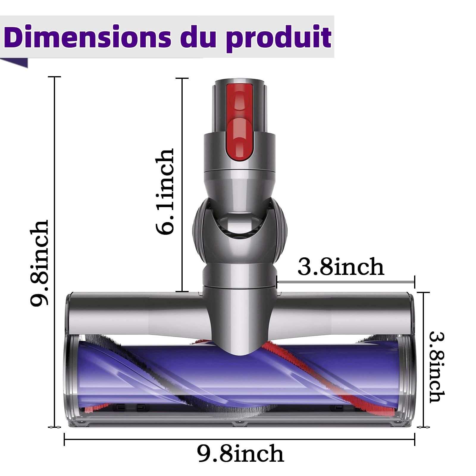 Tête de Brosse Motorisée pour Dyson V7 V8 V10 V11 V15, Brosse Électrique Rotative de Rechange pour Aspirateur SV10 SV11 SV12 SV14 SV17, Embout Turbine Motorhead pour Tapis, Parquet et Sols Durs