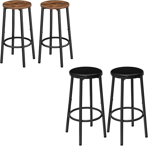 HOOBRO Taburetes de bar, juego de 2 sillas de bar, taburetes de bar de 25.6 pulgadas, taburetes de desayuno con reposapiés, fácil montaje y