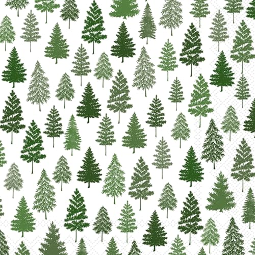 Set of 2 Individual Decoupage Paper Party Napkin Christmas Trees Pines Watercolor Decor Luncheon Napkins for a Birthday Holiday, Wedding, Cocktail Party