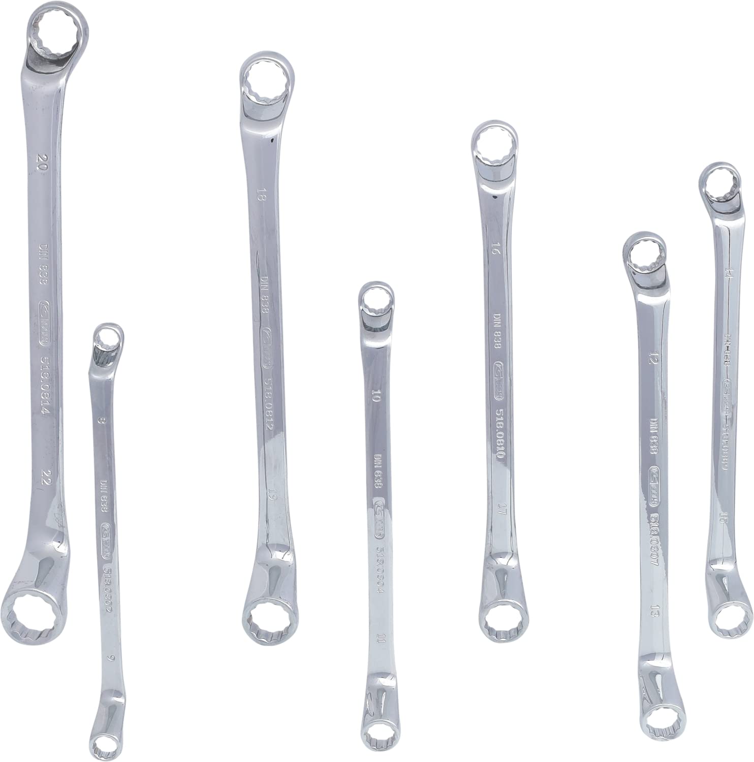KS Tools 518.0847 CHROMEplus Zestaw podw kluczy oczkowych,7-szt, 8x9-20x22mm