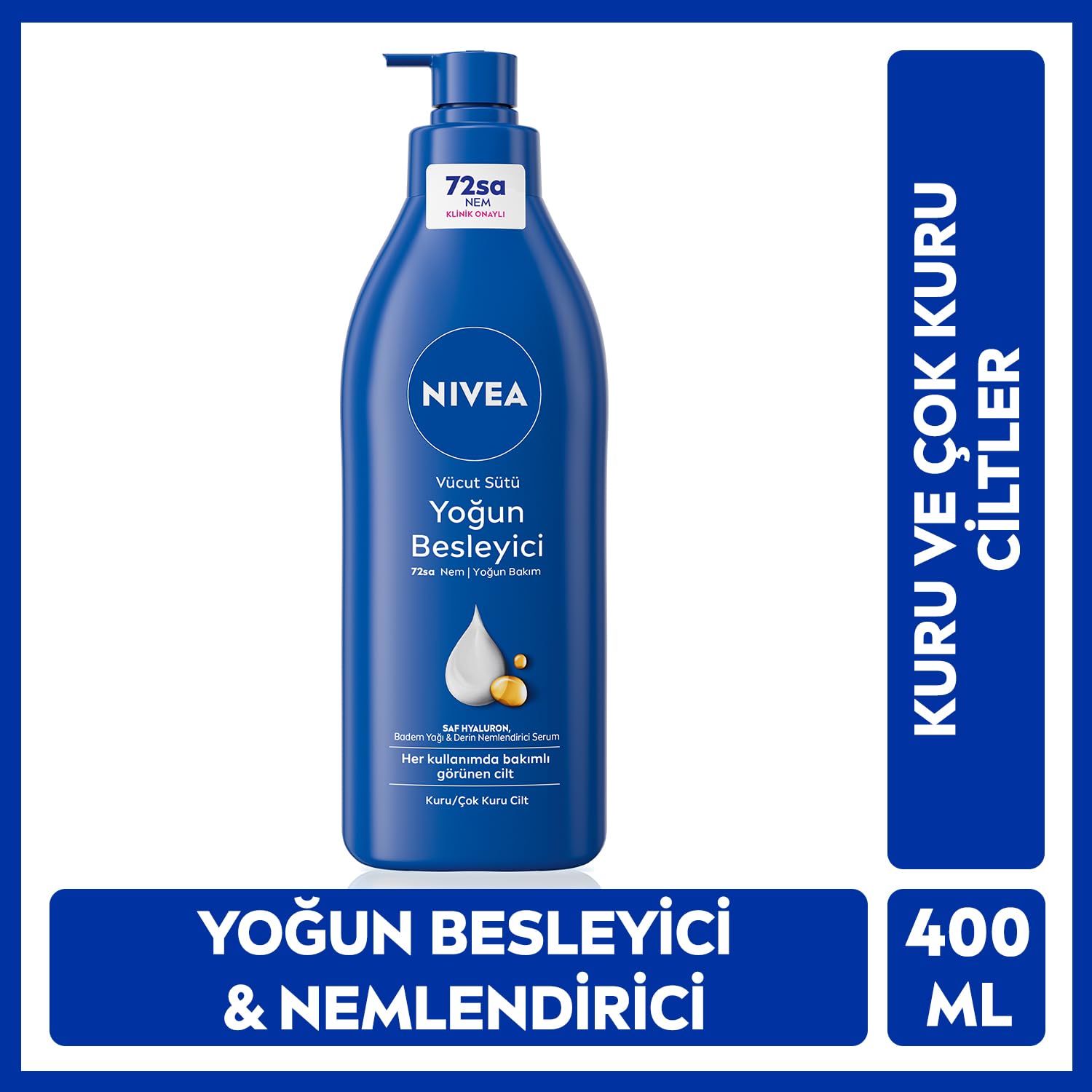 NIVEA Yoğun Nemlendirici El Kremi 75ml + Besleyici Vücut Sütü 400 ml + Nemlendirici Bakım Kremi 30 ml