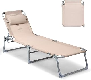 Goplus Adjustable Chaise Lounge Chair Recliner w/Sunbathing Tanning Face Down Hole for Beach Outdoor Pool Patio Deck (Apricot)