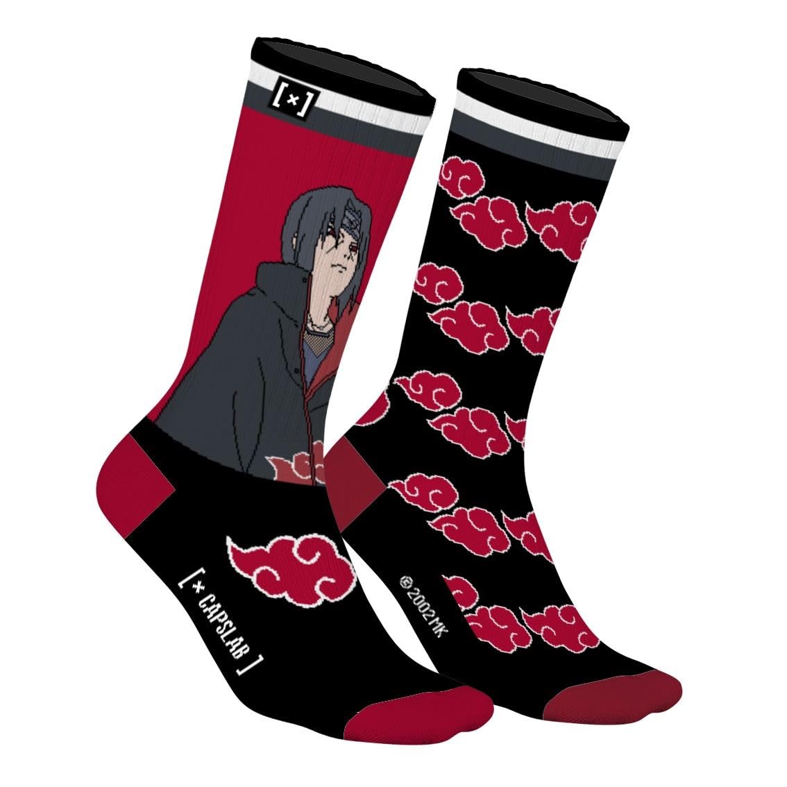Capslab Naruto Socks Itachi – Red Black – Officially licensed anime socks for men and women – Comfortable cotton socks with Itachi Uchiha & Akatsuki cloud symbol – - 43-46
