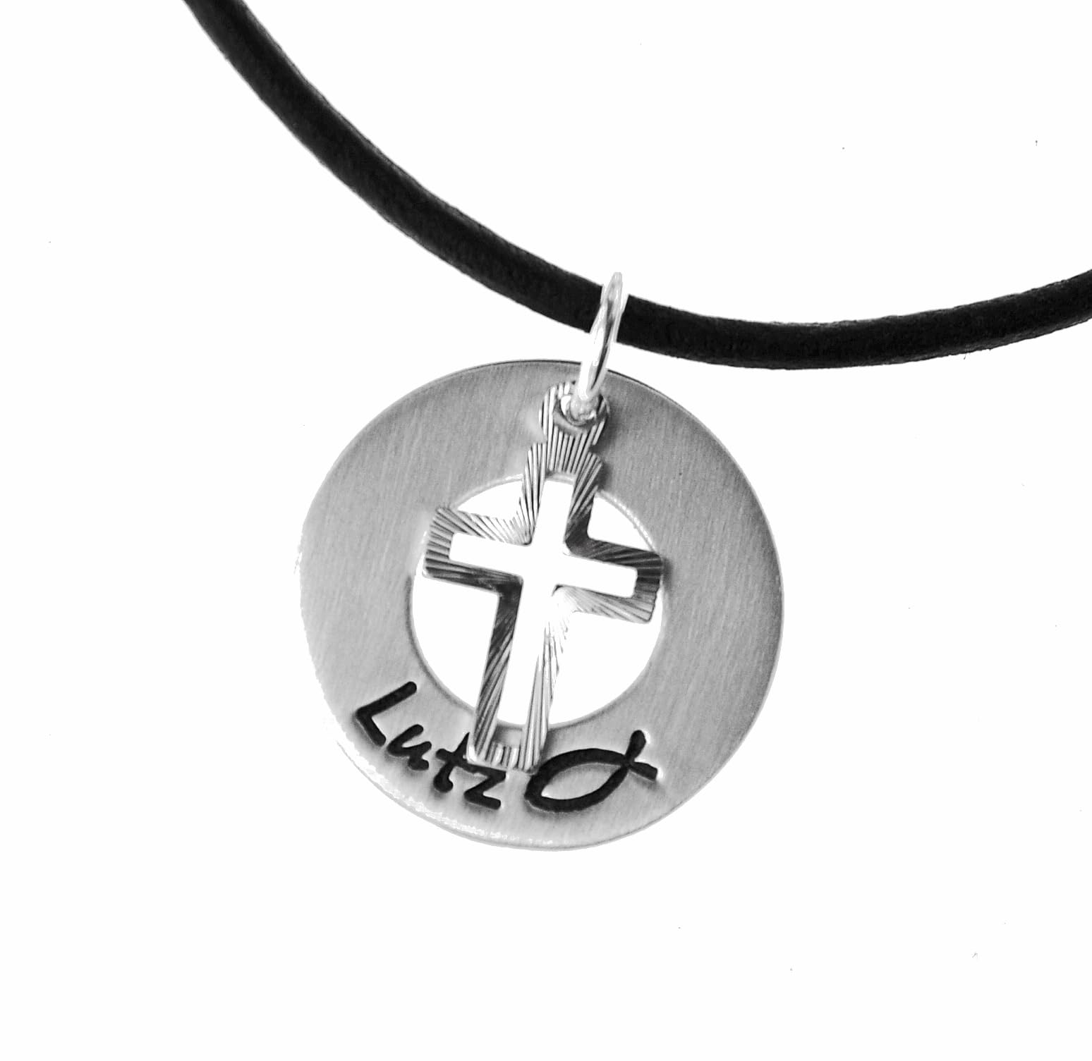 Personalisierte Taufkette 925 Silber mit Kreuz & Wunschname – Handgefertigte Lederkette für Jungen & Mädchen – Individuelles Geschenk zur Kommunion, Konfirmation & Geburt