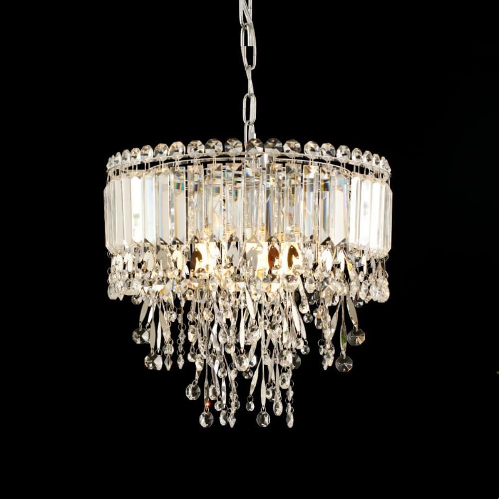 Modern Crystal Chandeliers Silver 3 Tiers Round Chandelier 6-Light Luxury Glass Crystal Pendant Light Fixtures for Dining Room Bedroom