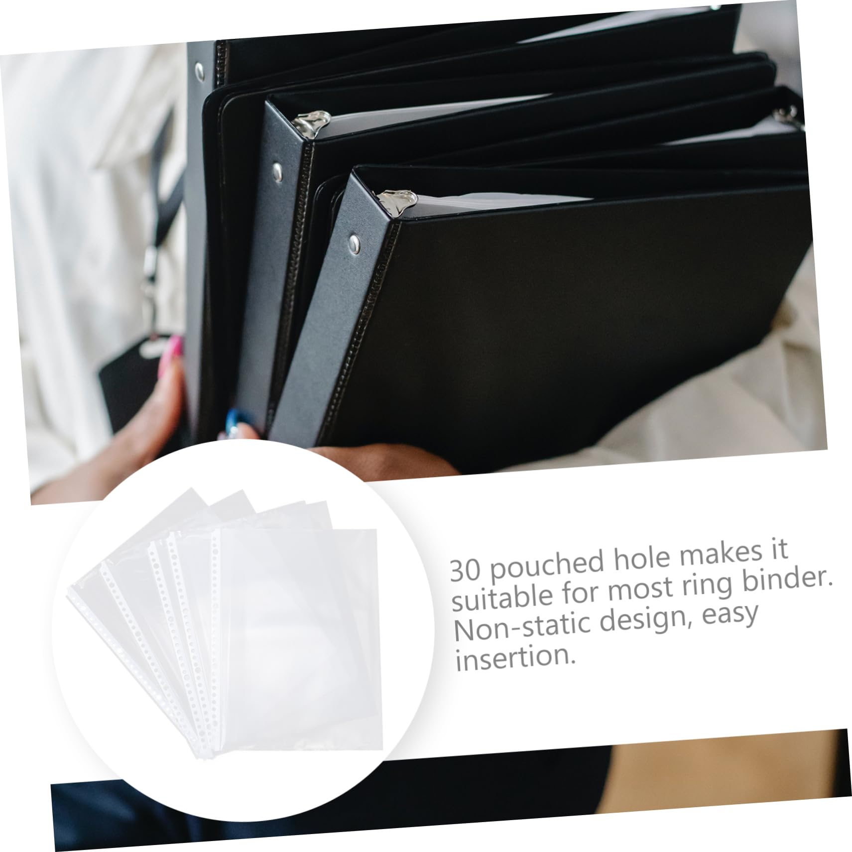 100 protezioni interne per raccoglitori con fori perforati, tasche per raccoglitori di documenti A4, protezioni per pagine A4, per casa, ufficio, cartelle di file in carta trasparente in