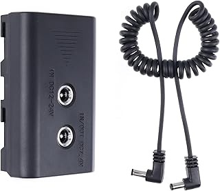 FocusFoto Power Adapter NP-F Dummy Battery DC Coupler for Sony NP-F550 F570 F750 F770 NP-F960 NP-F970 with DC Input and DC Output to Power Camera Monitor Video LED Light (with DC to DC Coiled Cable)