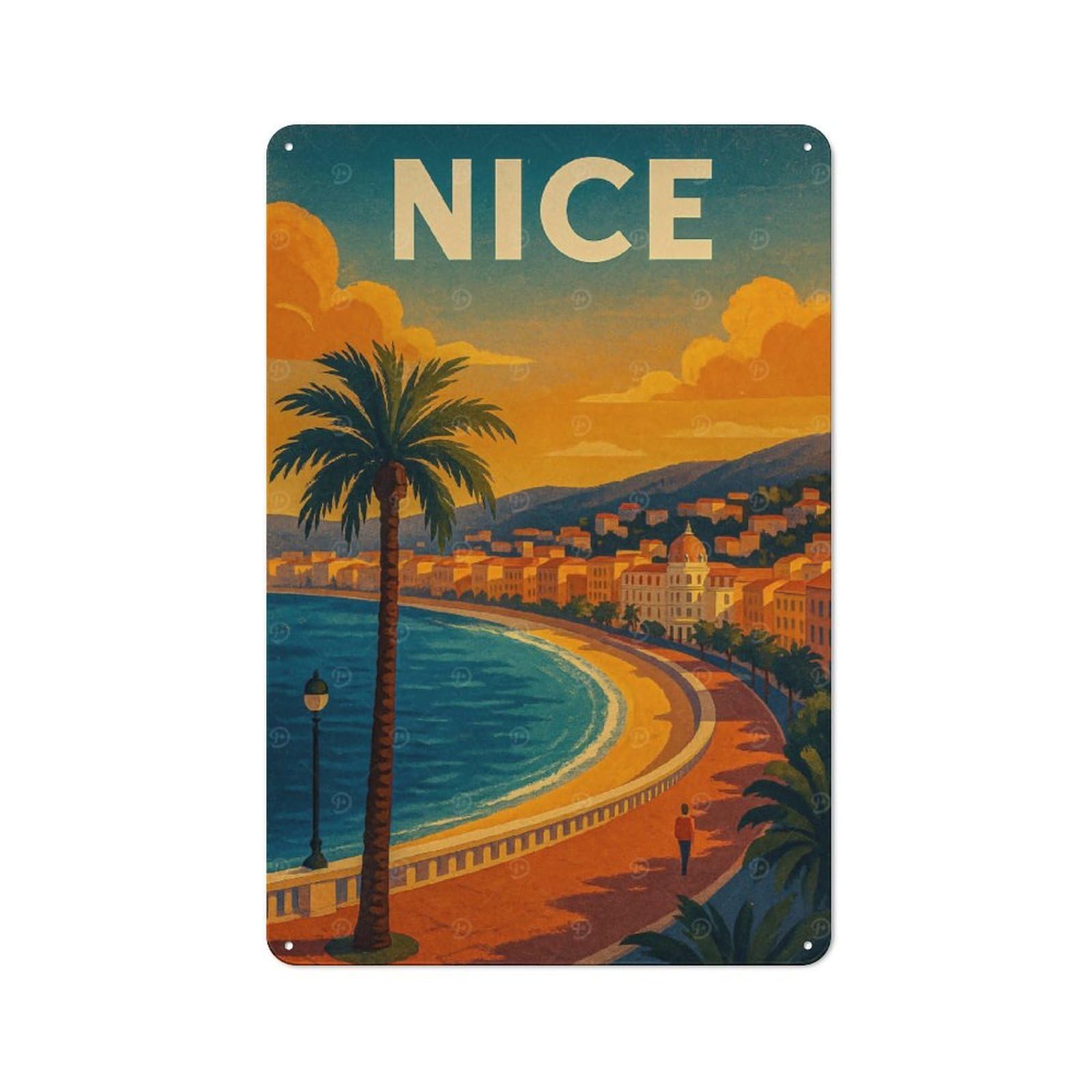 Junmoney Style-13 For Home Office Or Studio, Nice, France Travel (4) Vintage Tin Sign 30X20cm, Tin Sign Wall Decor For Home Offices And Studios