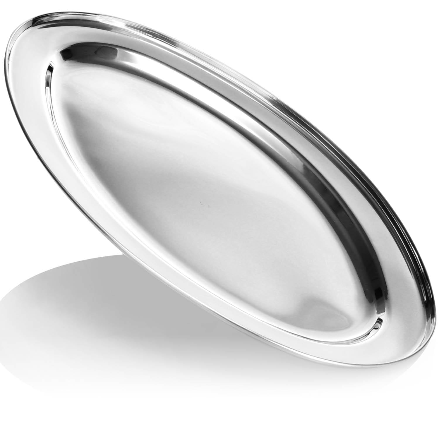 COM-FOUR® 2x Vassoio da portata in acciaio inossidabile - Vassoio ovale per servire e decorare - Piatto da portata per matrimonio e compleanni (45x29 cm - 2 pezzi)