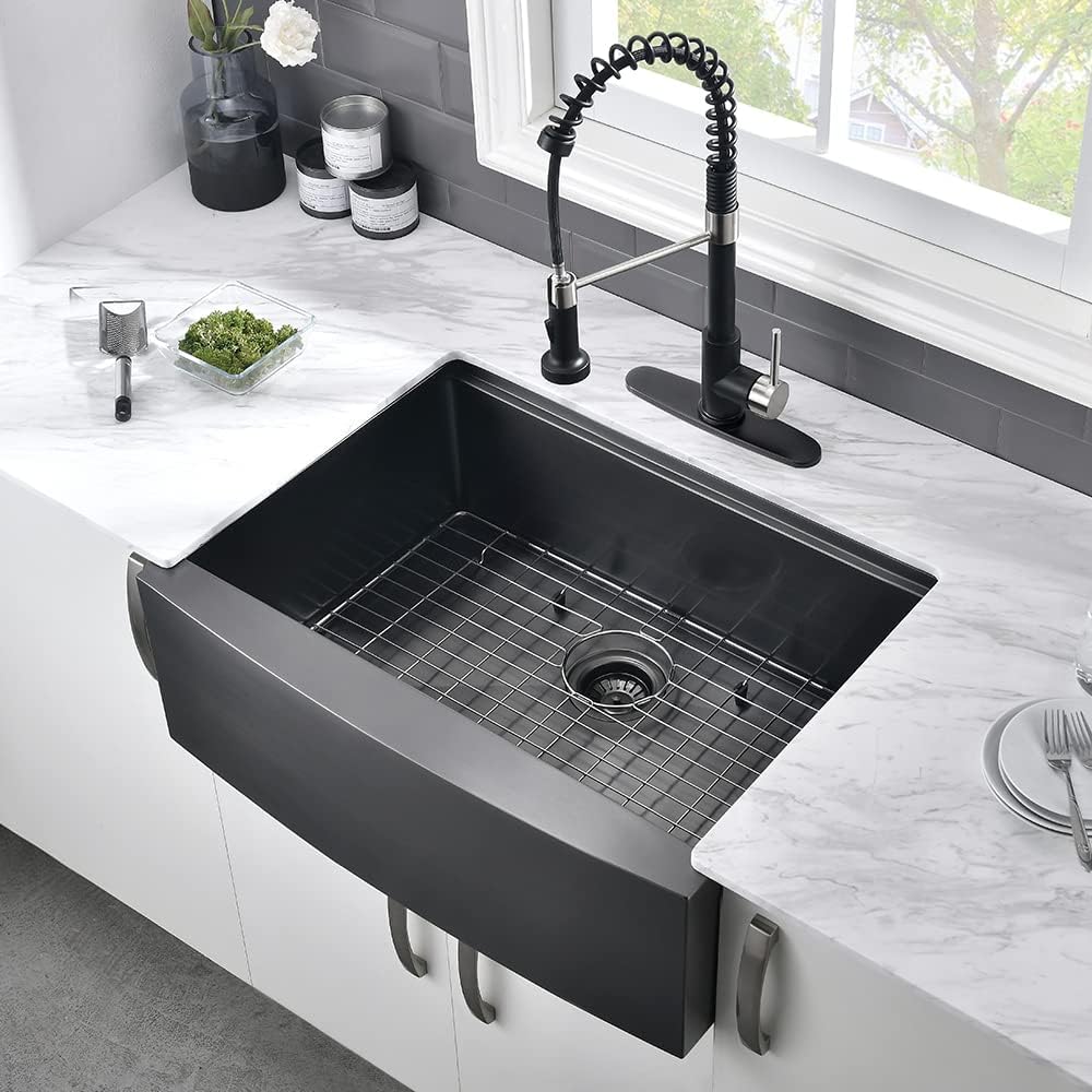 Get Discount Offer 33 Black Farmhouse Sink - VASOYO 33x22 Matte Black Stainless Steel Farmhouse Apron Front Kitchen Sink Workstation 16 Gauge Gunmetal Single Bowl Farm Kitchen Sink with Cutting Board