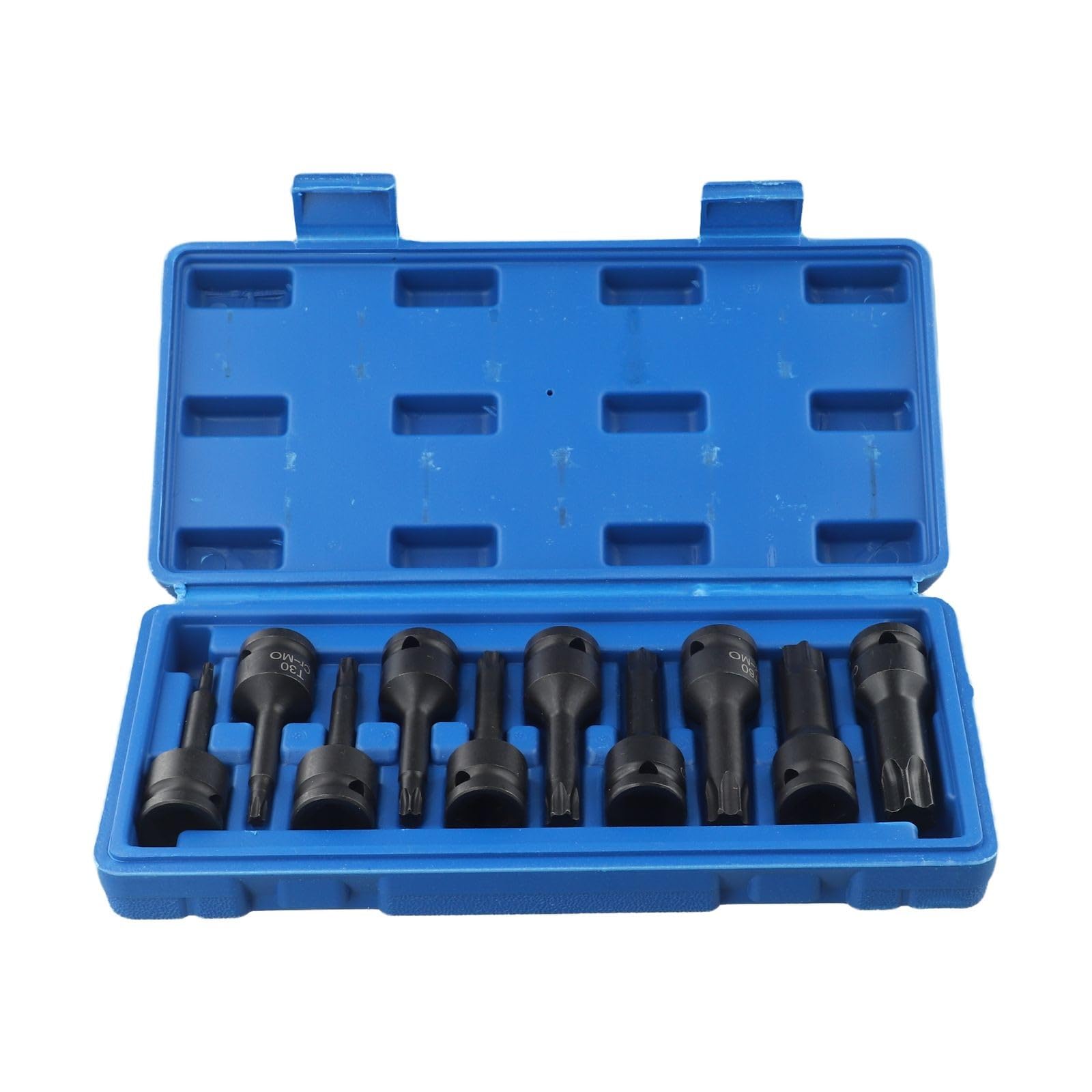 Set di 10 chiavi a bussola Torx da 1/2 pollici, T20 a T80, in acciaio cromato, in scatola di plastica