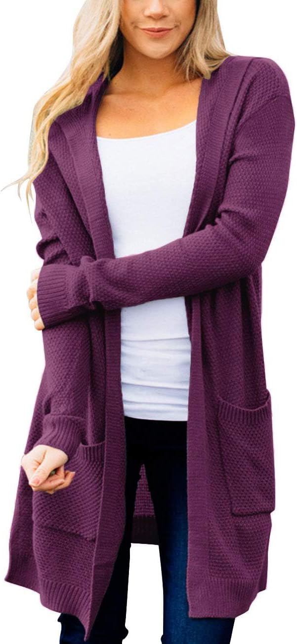 MEROKEETY Long Cardigans for Women 2025 Fall Winter Hooded Long Sleeve Open Front Sweaters with Pockets
