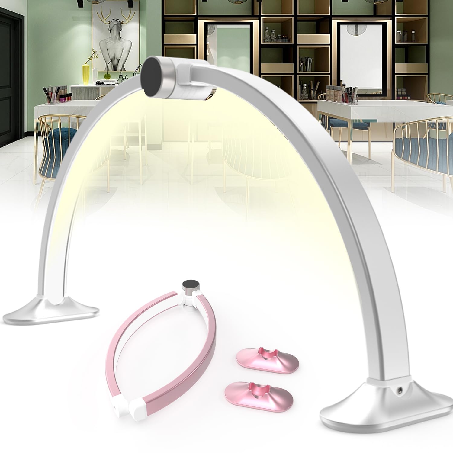 Lampada da scrivania per Unghie Half Moon da 30 Pollici, Lampada LED Pieghevole per Unghie per Professionisti, luci da scrivania per Unghie da 48 W con attenuazione Continua e Lampada,Argento