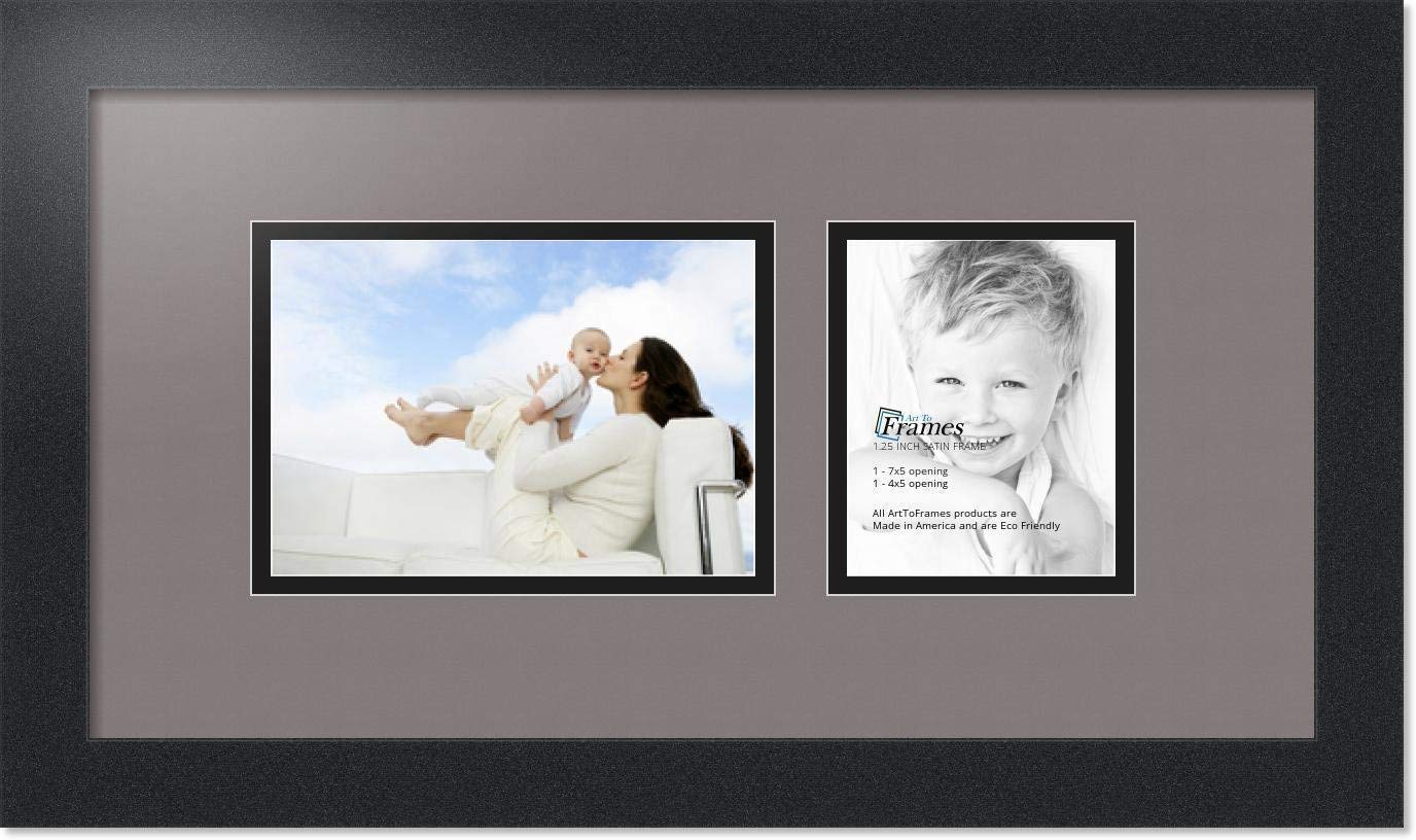 ArtToFrames Collage Photo Frame Double Mat with 1 - 4x5^ 5x7 Openings and Satin Black Frame
