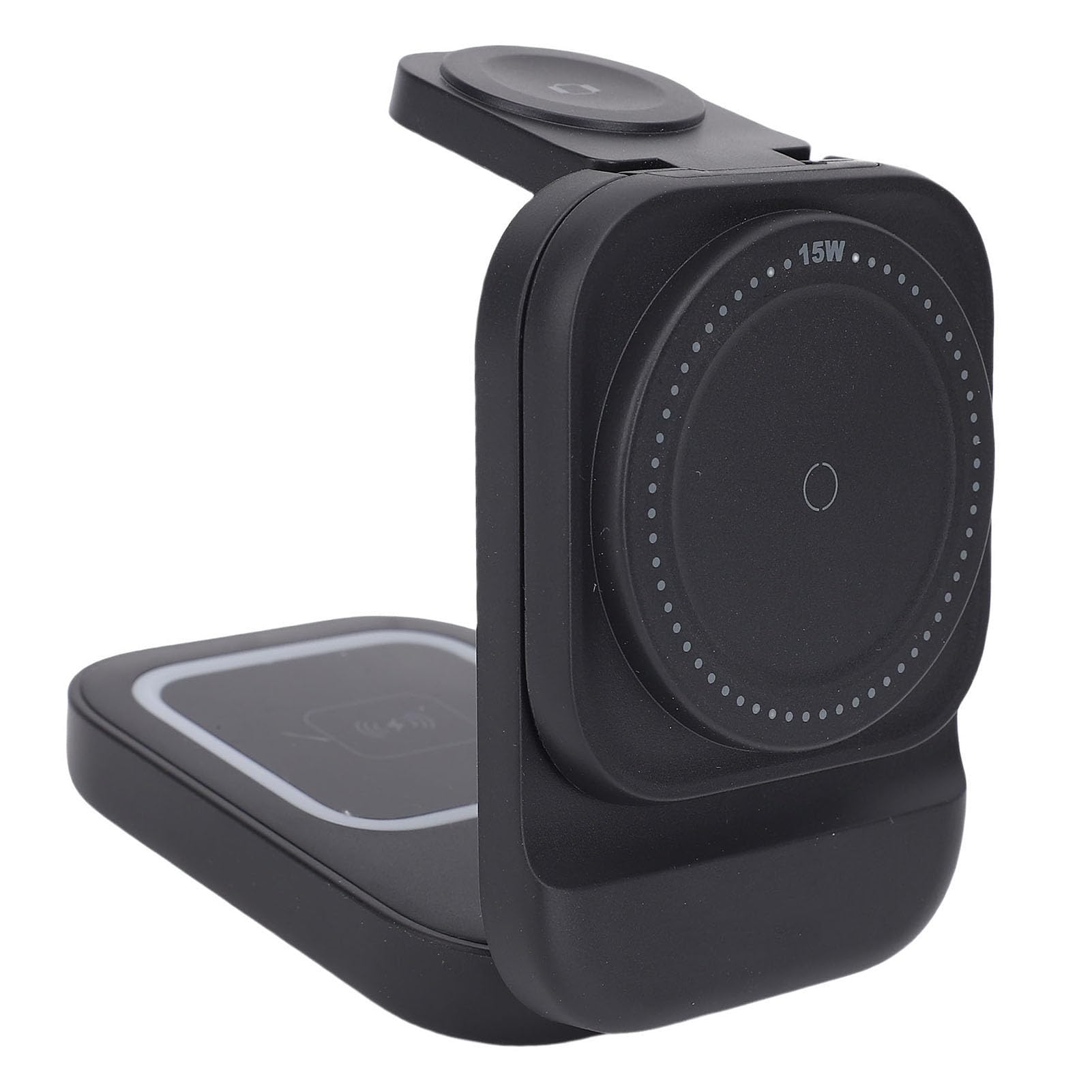 Fockety Caricatore Wireless 3 in 1, Supporto Magnetico Pieghevole a | con luce notturna ambientale, per telefono, auricolari, smartwatch, ufficio in casa, comodino