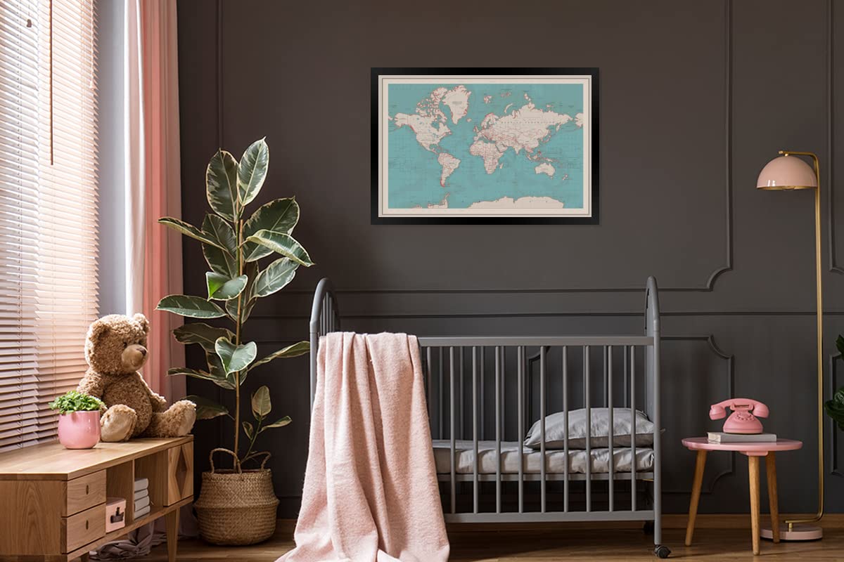 Poster Bilder Wanddeko Deko Wohnzimmer 90x60 cm Weltkarte - Vintage - Atlas - Kinder - Jungen - Mädchen