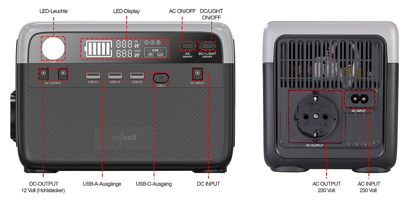 revolt Solarkonverter: Powerstation & Solar-Generator, 230 Wh, 230 V, 300 W, Reine Sinuswelle (Solar Powerbanks, Powerstation Solargenerator, Panel)