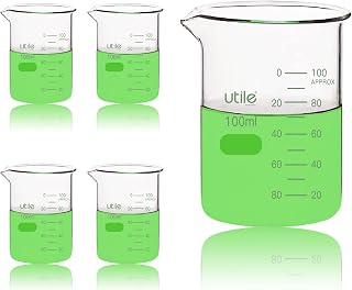 Utile 100ml Beaker Set, 4pcs of 3.4oz Upgraded Thickening Glass Beakers, Low Form Chemical Lab Beakers, Borosilicate 3.3 Glass with Printed Graduation, 4000.0100.4